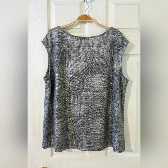 Calvin Klein Women Tank Top Gray Silver Metallic Keyhole Sleeveless Stretch Sz L - Picture 3 of 6